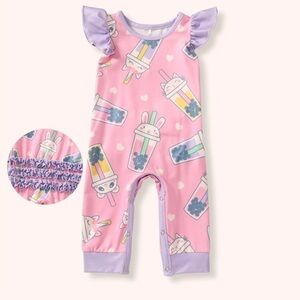 Pink and Purple Baby Romper with Bubble tea Print